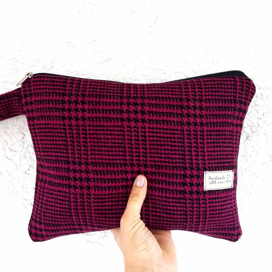 FUCSHIA PURPLE| PIE DE COQ WOOL POCHETTE