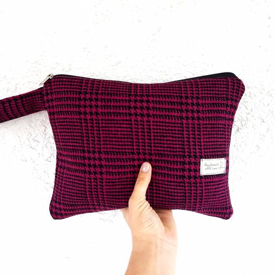 FUCSHIA PURPLE| PIE DE COQ WOOL POCHETTE